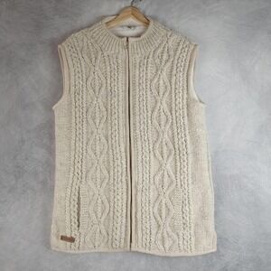 Pachamama Sweater Vest Womens Large Cream Wool Fisherman Knit Fleece Lined Zip